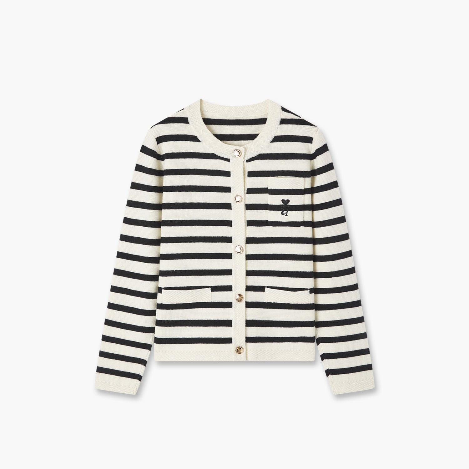 White And Black Stripes Round Neck Cardigan