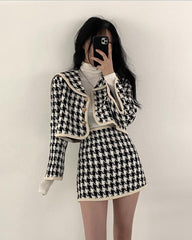 White And Black Sailor Collar Tweed Jacket