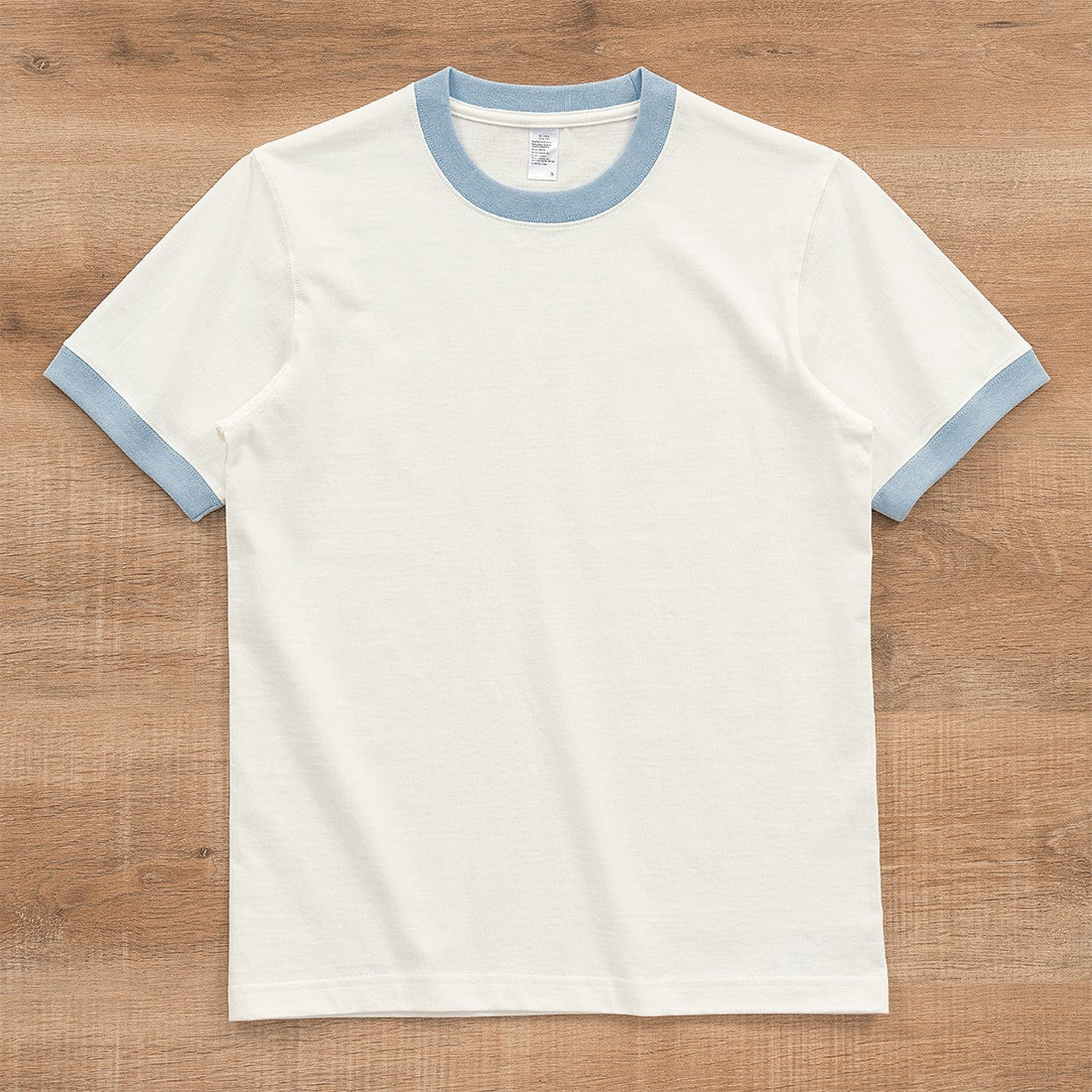 White And Blue Contrast-Trim T-Shirt