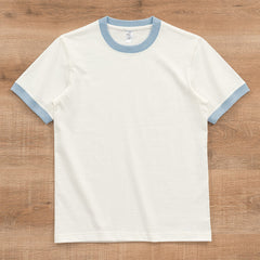 White And Blue Contrast-Trim T-Shirt