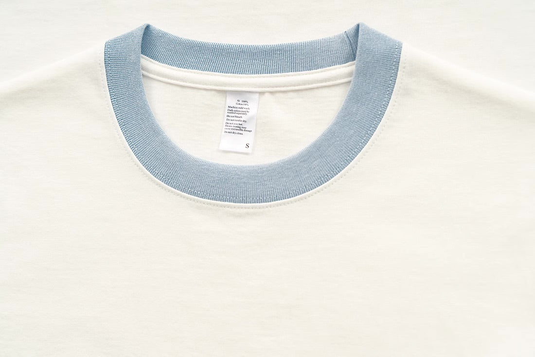 White And Blue Contrast-Trim T-Shirt