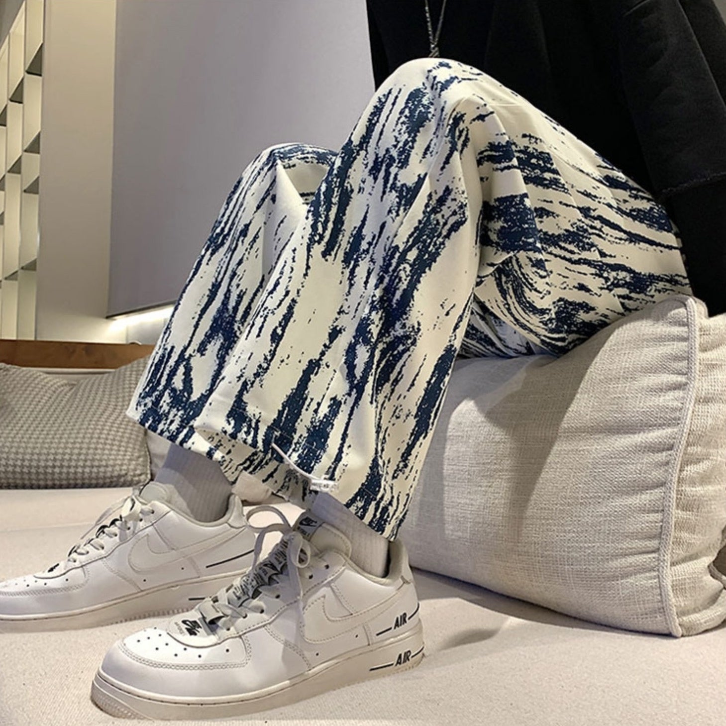 White And Blue Paint Streak Jeans