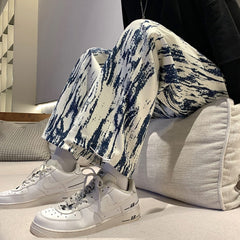 White And Blue Paint Streak Jeans