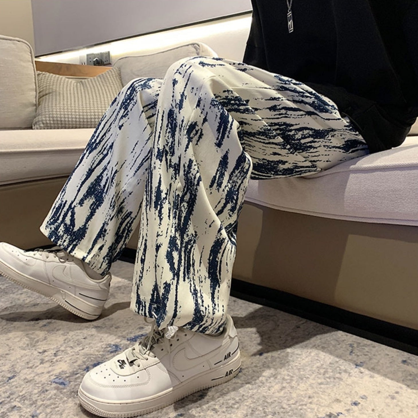 White And Blue Paint Streak Jeans