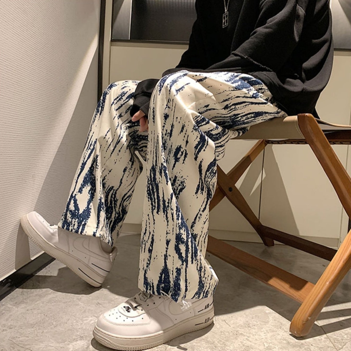White And Blue Paint Streak Jeans