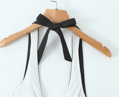 White And Blue Stripe Collared Halter Top