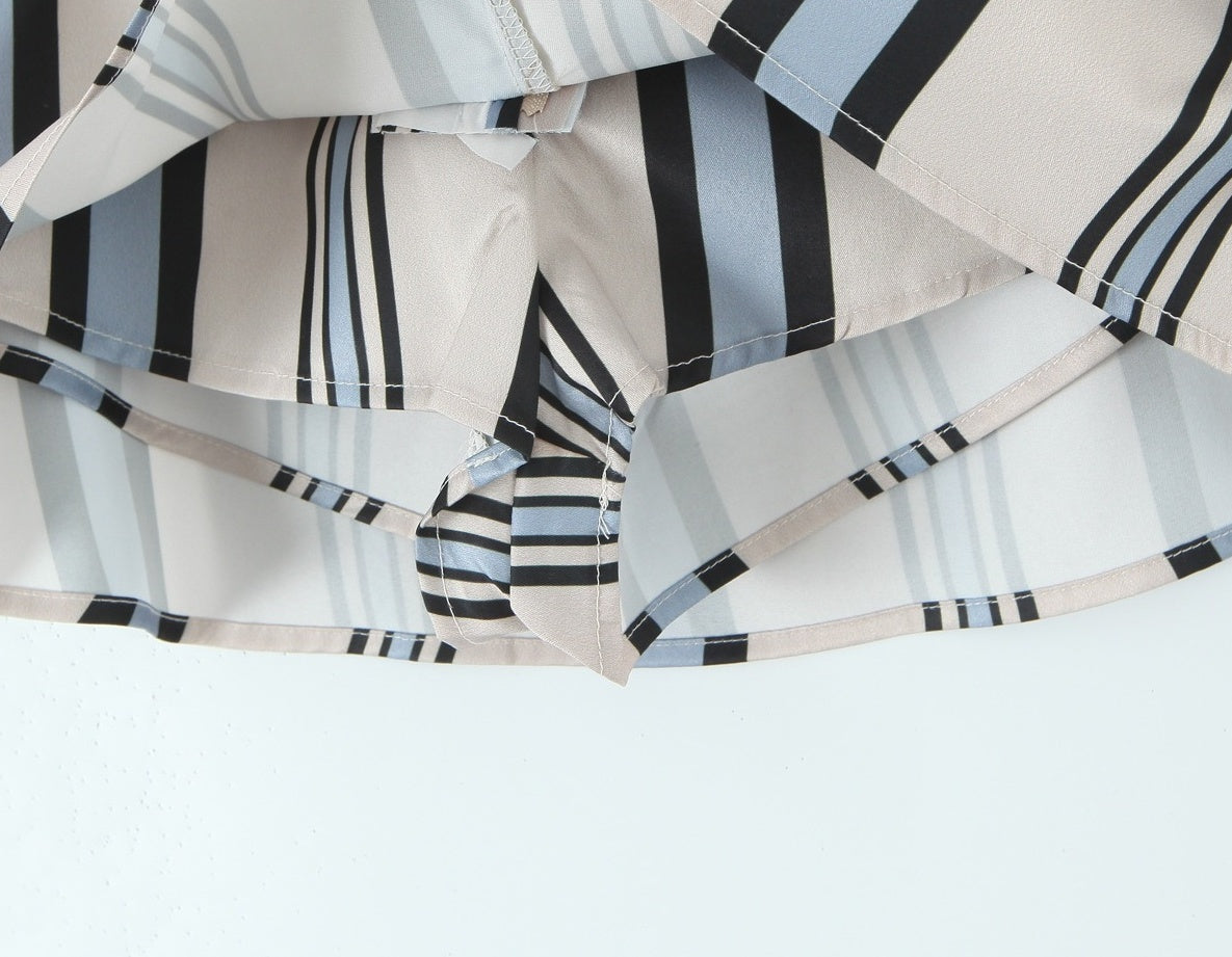 White And Blue Stripes Mini Skort