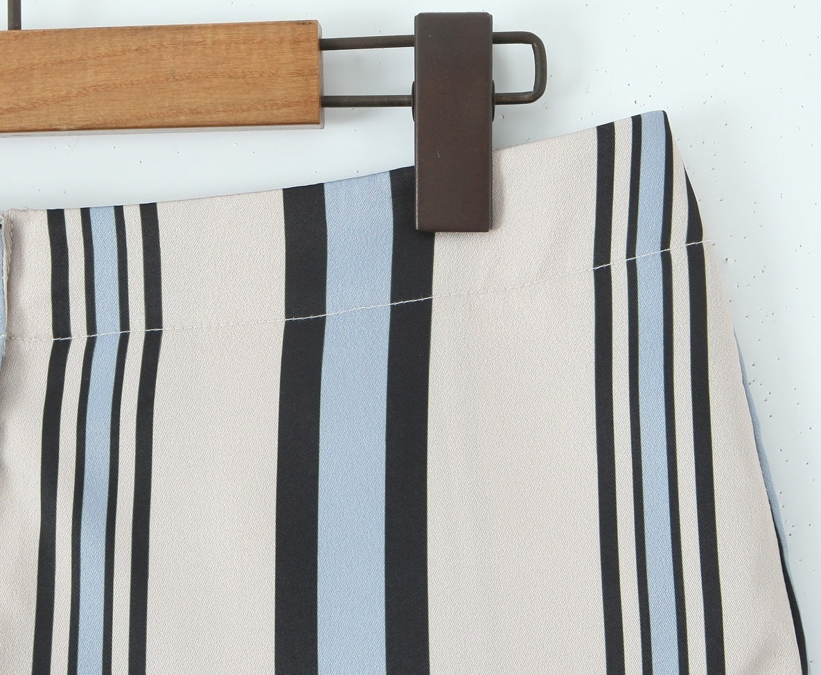 White And Blue Stripes Mini Skort