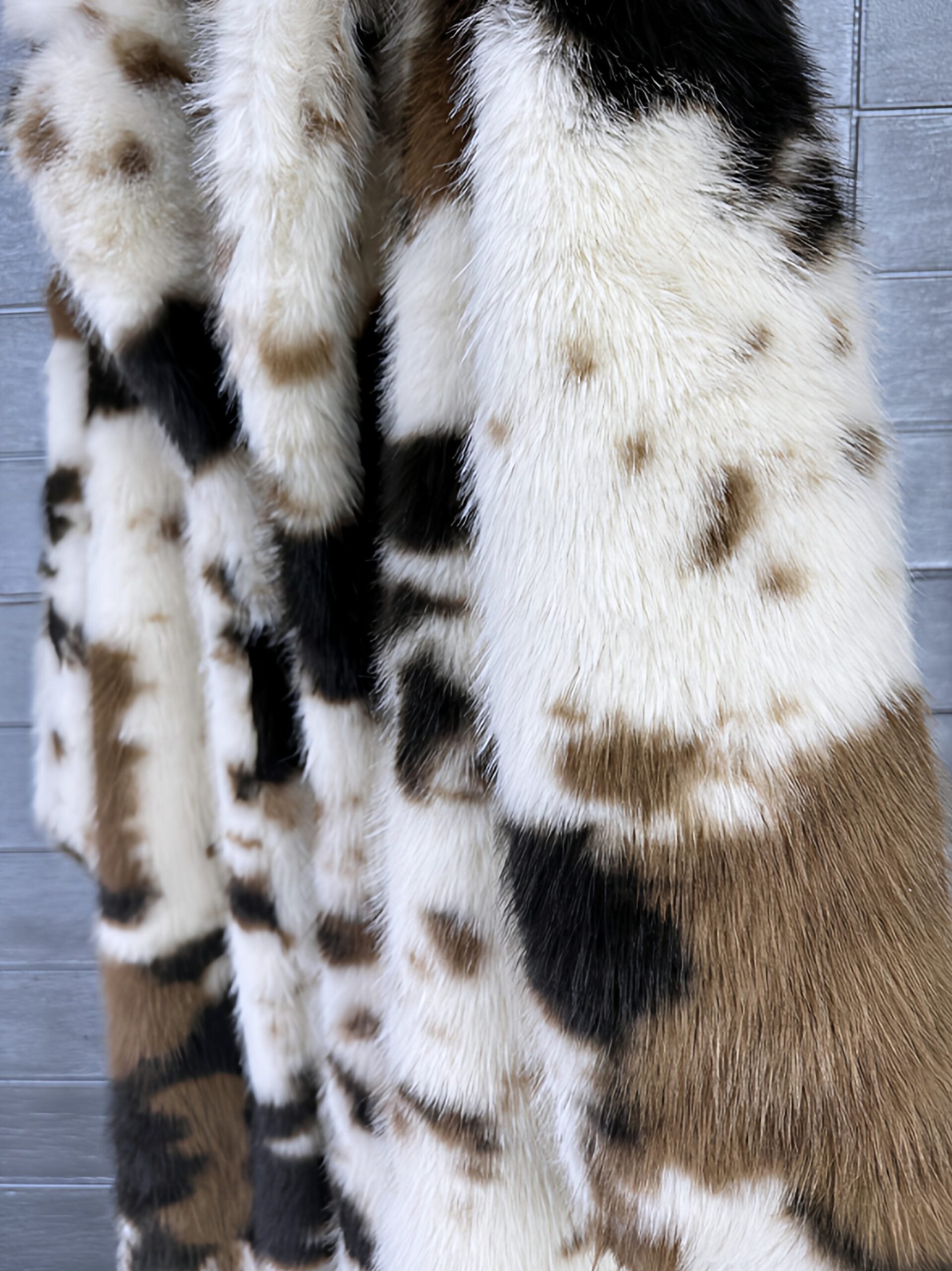 White And Brown Cow Pattern Faux Fur Long Coat