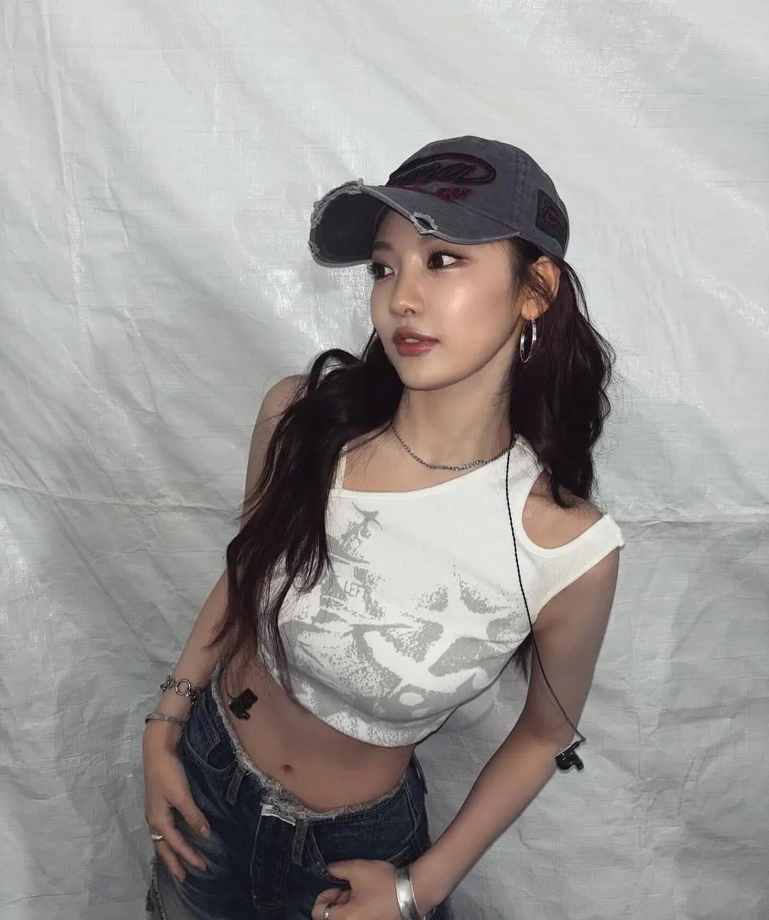 White Asymmetric Graphic Top
