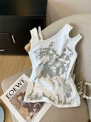 White Asymmetric Graphic Top