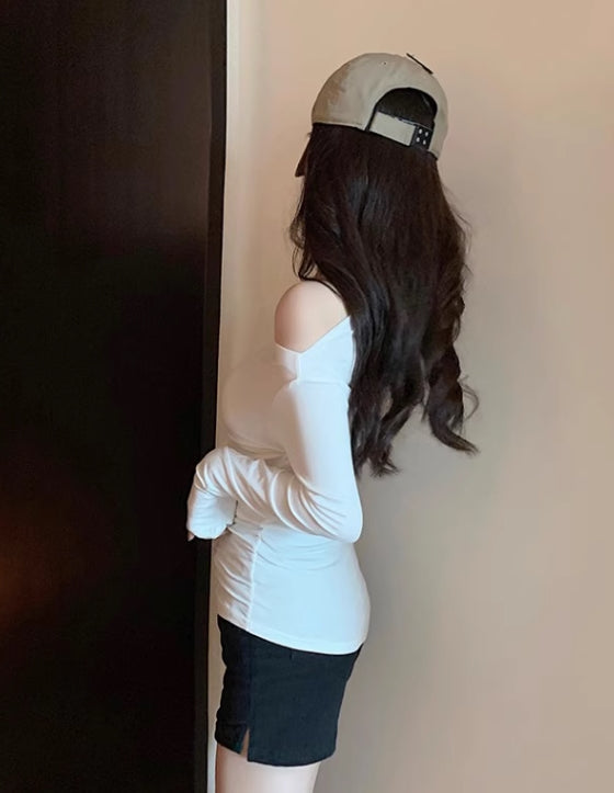 White Asymmetric Off-Shoulder Top