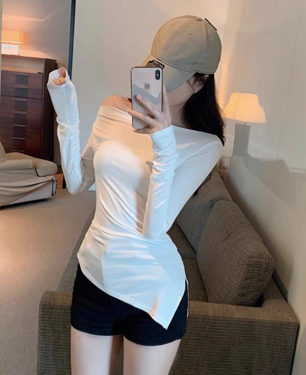 White Asymmetric Off-Shoulder Top