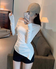 White Asymmetric Off-Shoulder Top