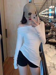 White Asymmetric Off-Shoulder Top