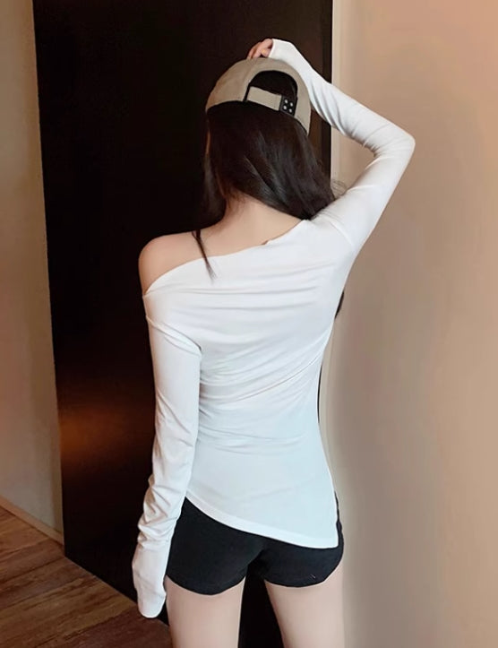 White Asymmetric Off-Shoulder Top
