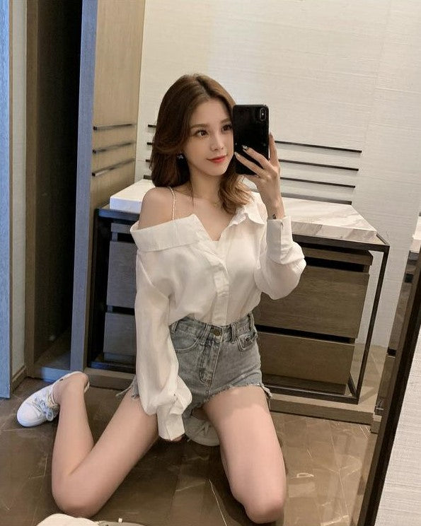 White Asymmetrical Off Shoulder Blouse