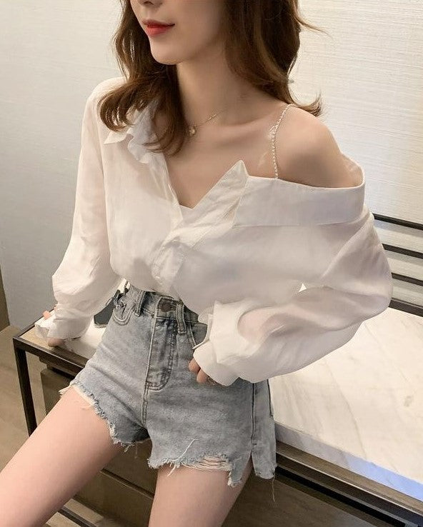 White Asymmetrical Off Shoulder Blouse