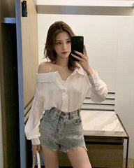 White Asymmetrical Off Shoulder Blouse