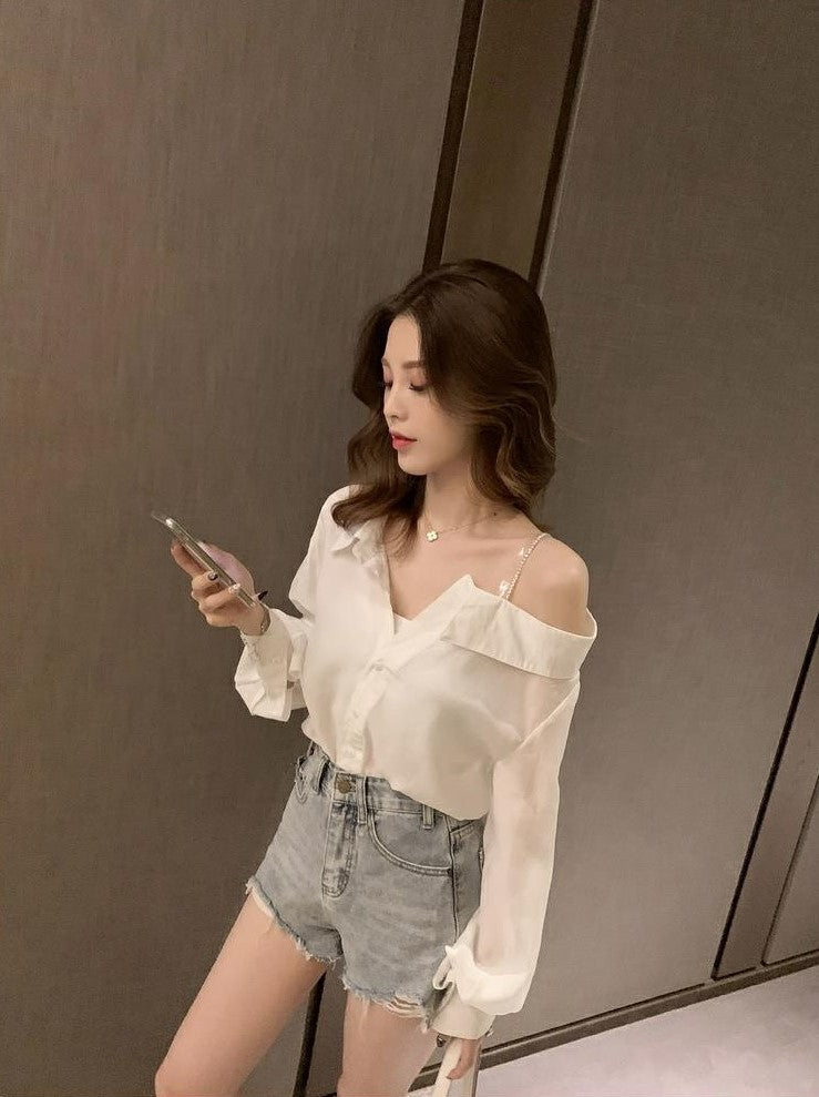 White Asymmetrical Off Shoulder Blouse
