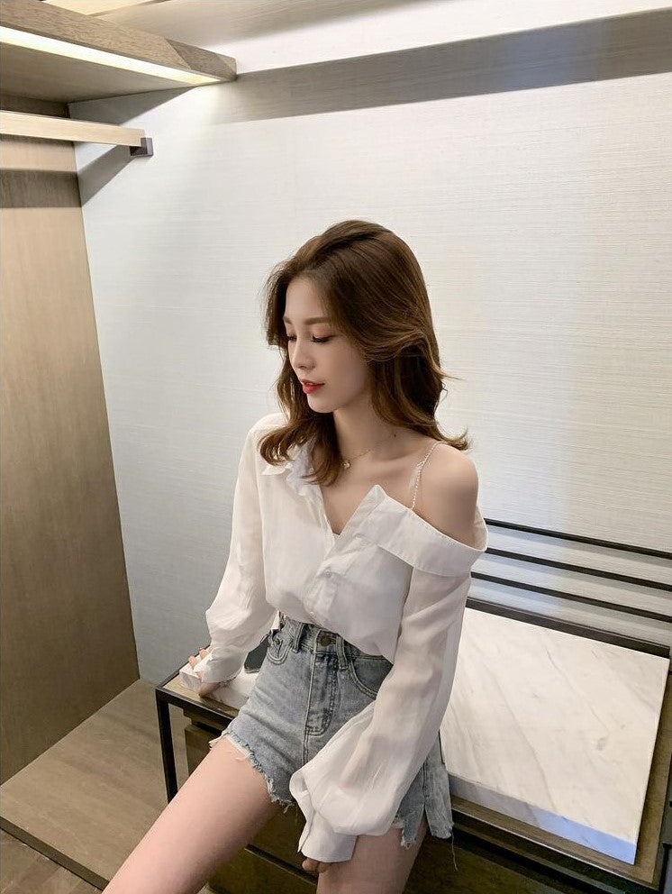 White Asymmetrical Off Shoulder Blouse