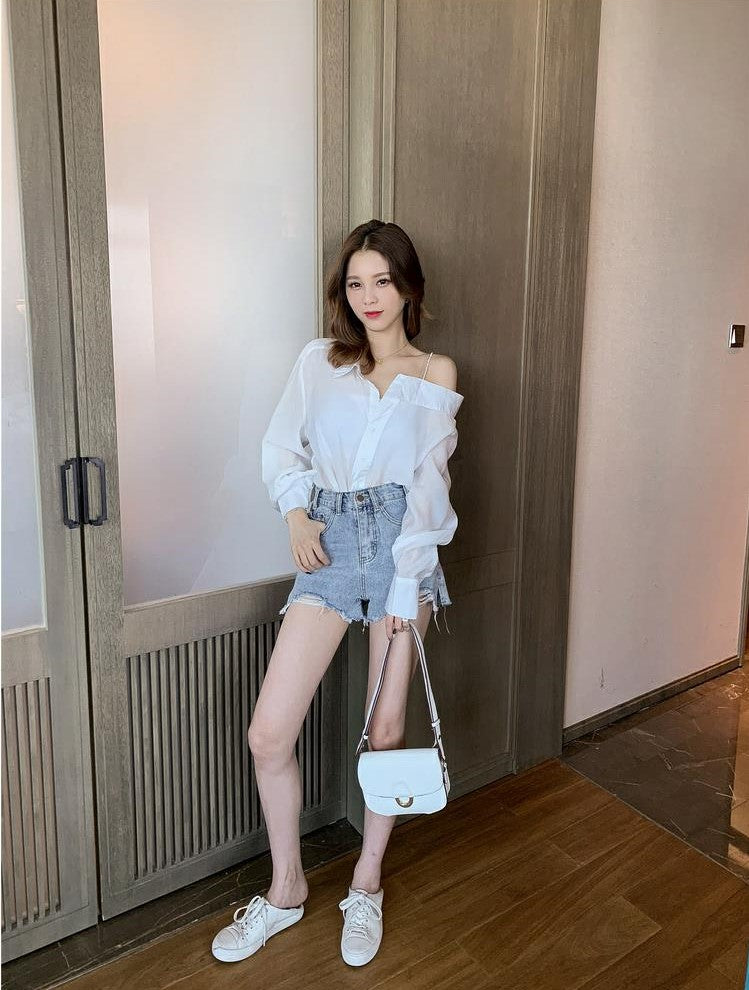 White Asymmetrical Off Shoulder Blouse