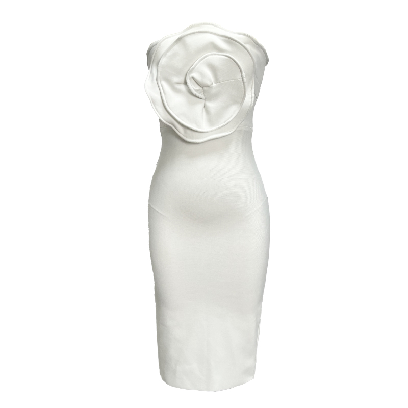 White Big Flower Bodycon Dress