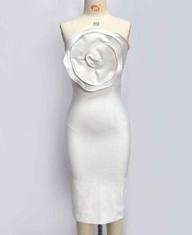 White Big Flower Bodycon Dress