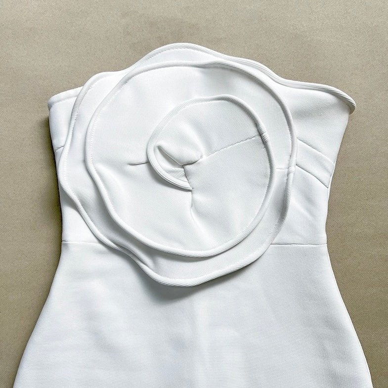 White Big Flower Bodycon Dress