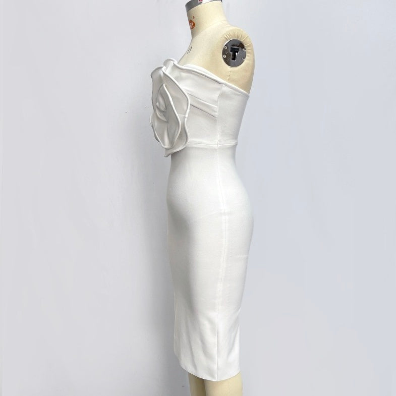 White Big Flower Bodycon Dress