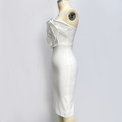 White Big Flower Bodycon Dress