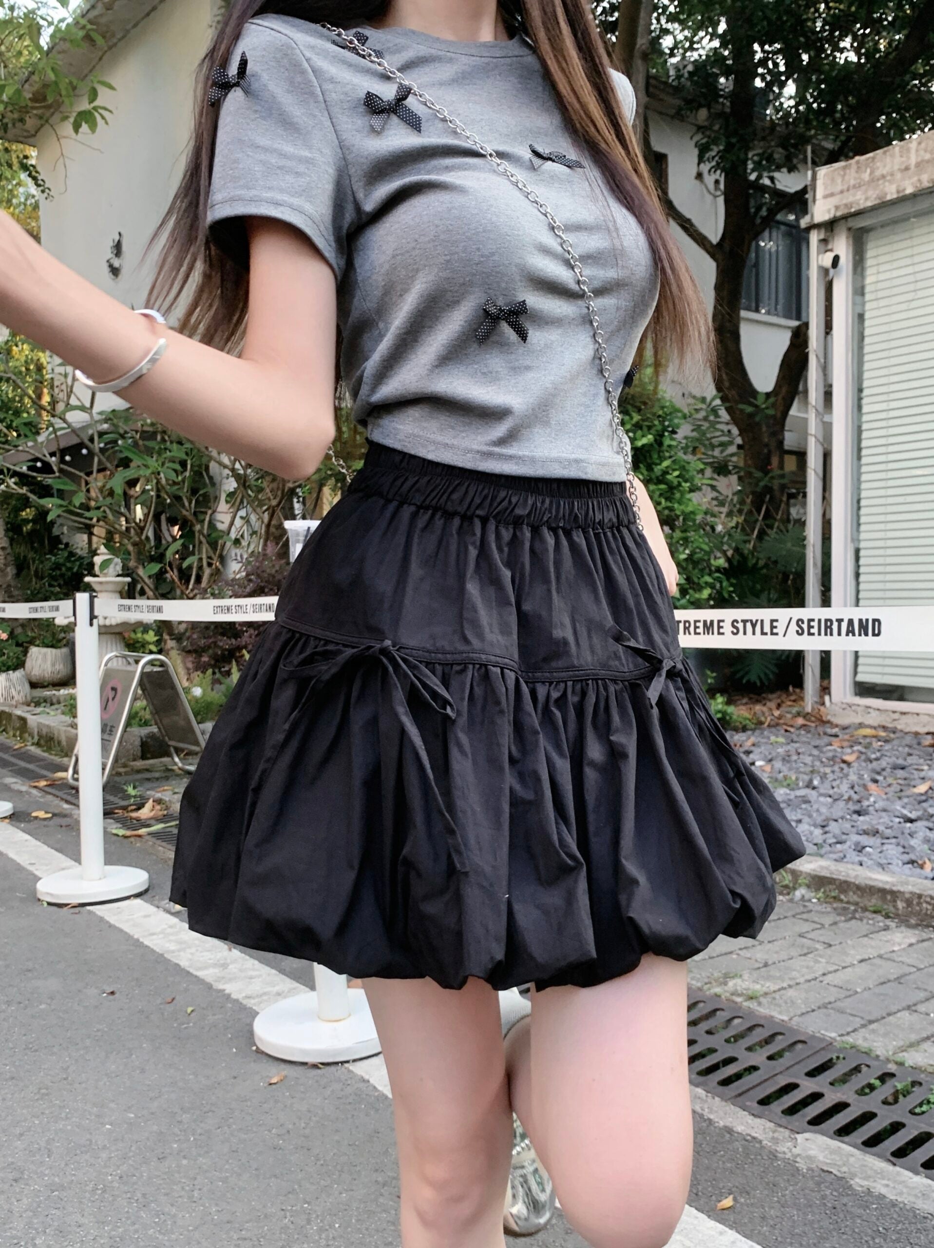 Black Bow Detail Puffy Skirt