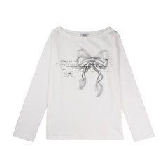 White Bow Graphic Long Sleeve T-Shirt