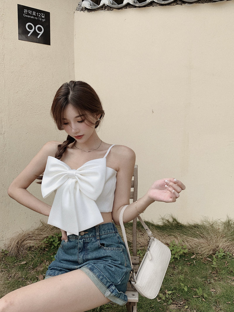 White Bowknot Cropped Top