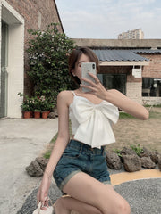 White Bowknot Cropped Top