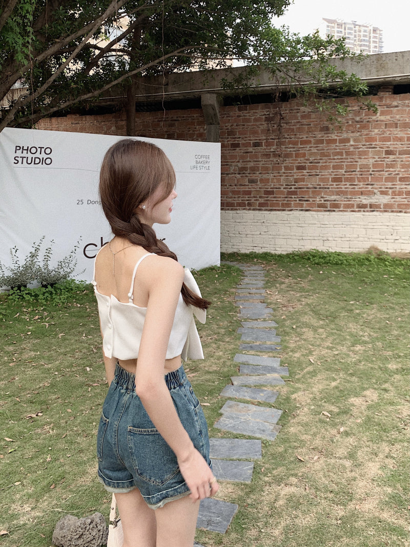 White Bowknot Cropped Top