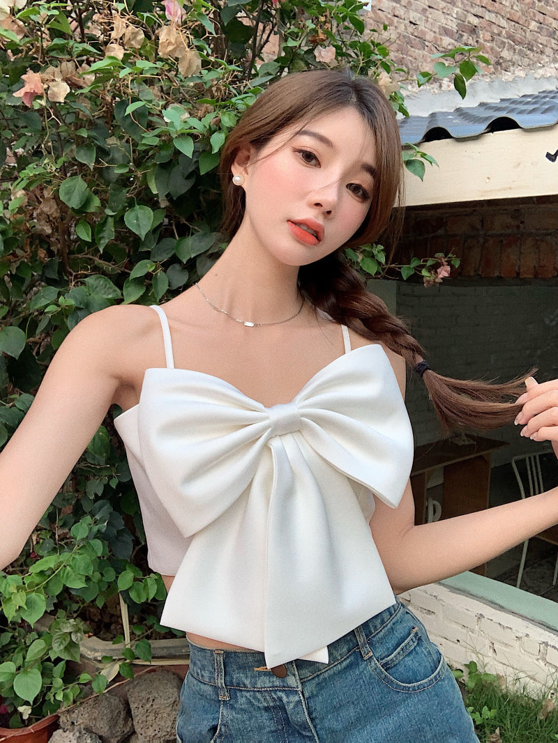 White Bowknot Cropped Top