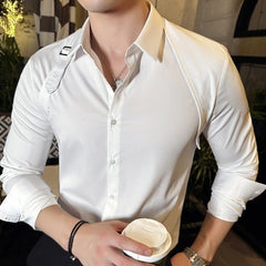White Buckle-Strap Button-Up Shirt