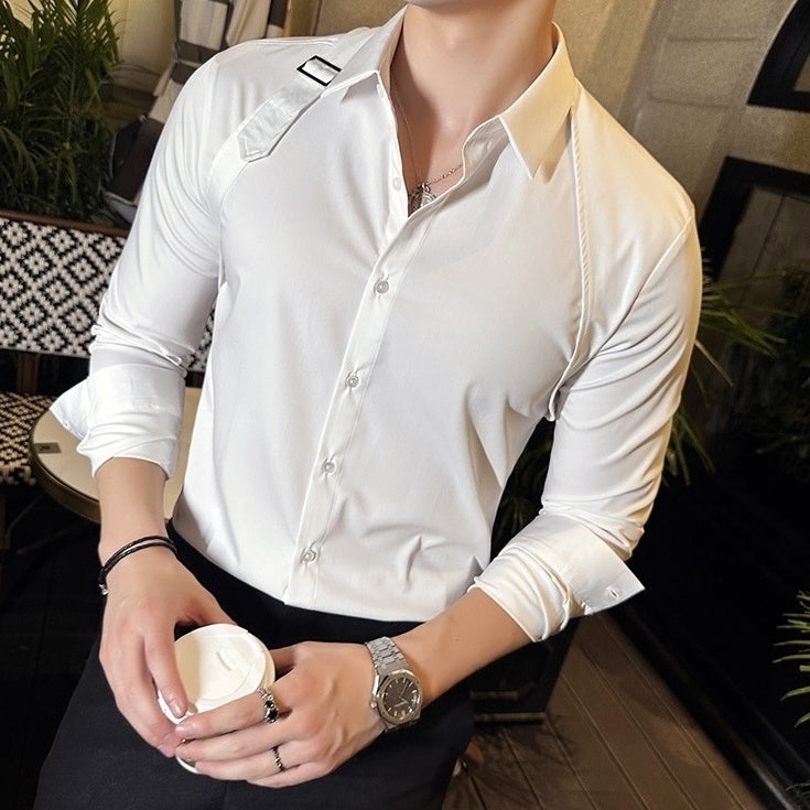 White Buckle-Strap Button-Up Shirt