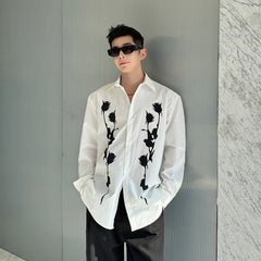 White Button Down Rose Print Shirt