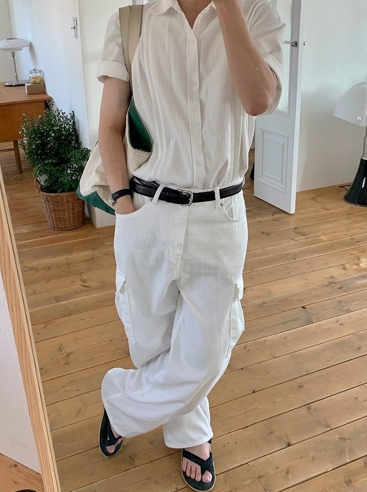 White Casual Loose Denim Trousers