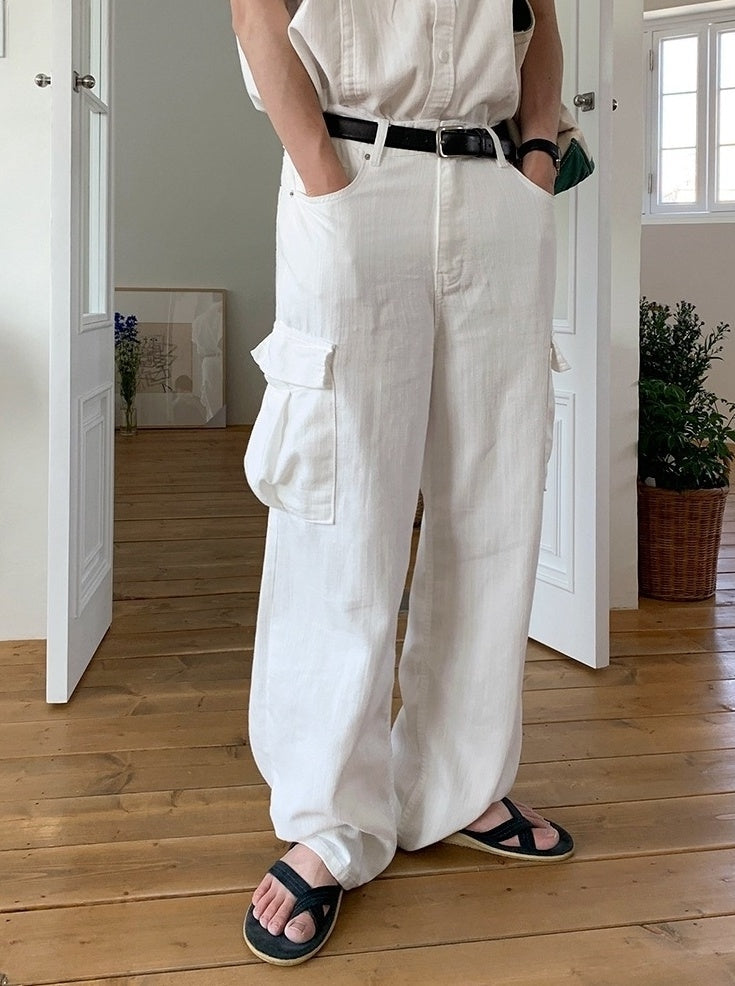 White Casual Loose Denim Trousers