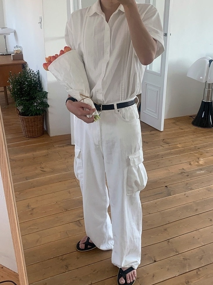 White Casual Loose Denim Trousers