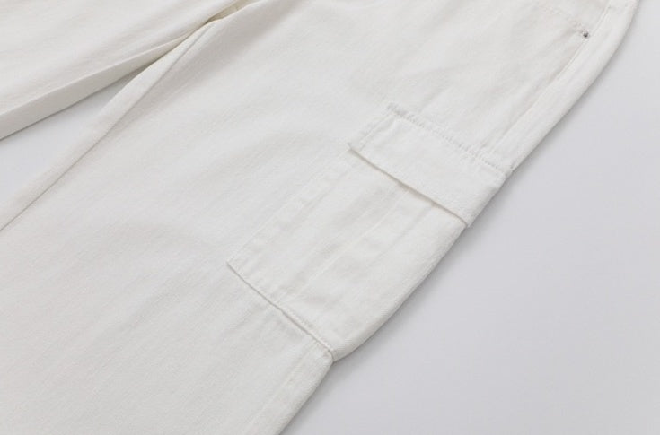 White Casual Loose Denim Trousers