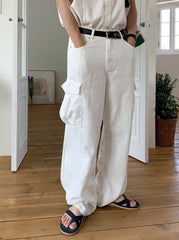 White Casual Loose Denim Trousers