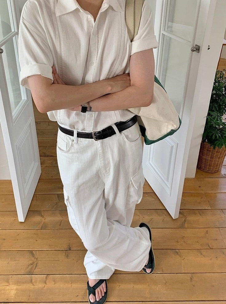 White Casual Loose Denim Trousers