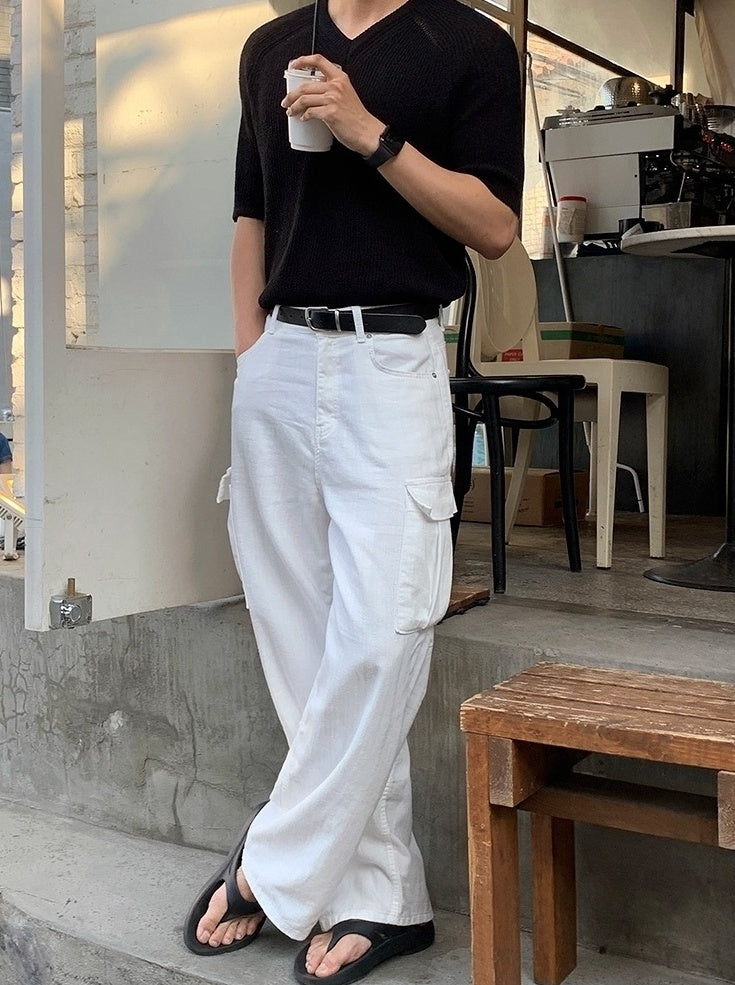 White Casual Loose Denim Trousers