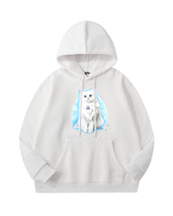 White Cat Print Hoodie