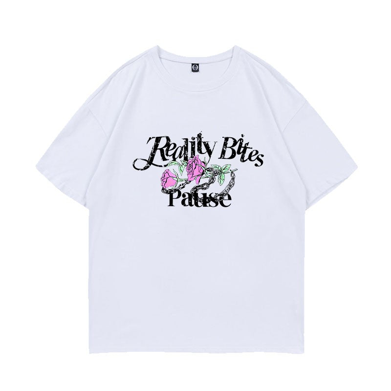 White Chained Rose Printed T-Shirt