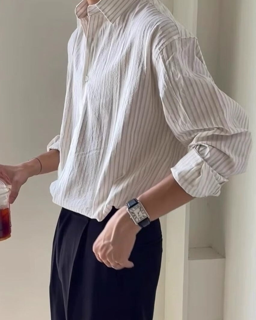 White Classic Stripes Long Sleeves Shirt